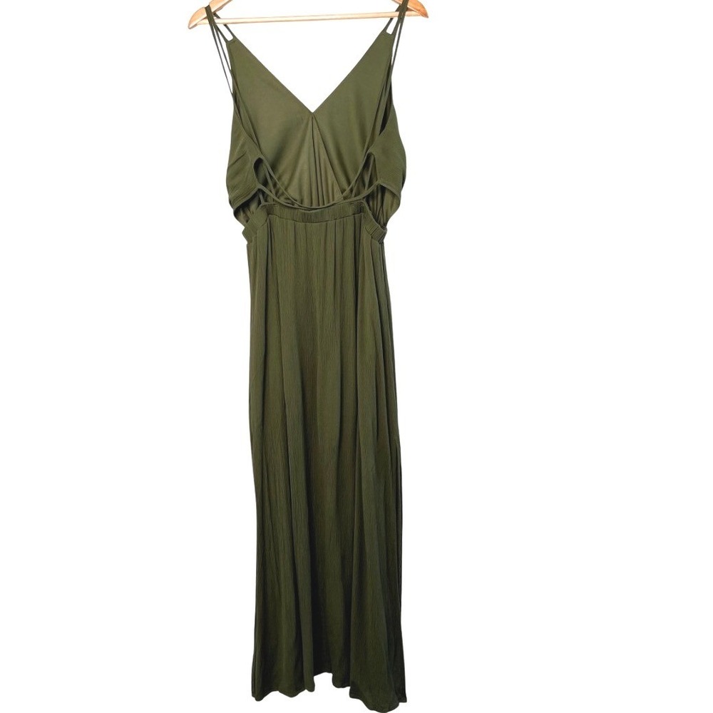 Lulus Womens Olive Green Crinkle Rayon Maxi Dress Backless Cutout Strappy Size S - Picture 5 of 8